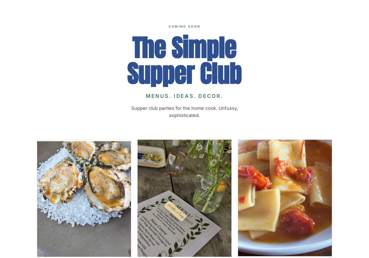 Homepage of the Simple Supper Club website