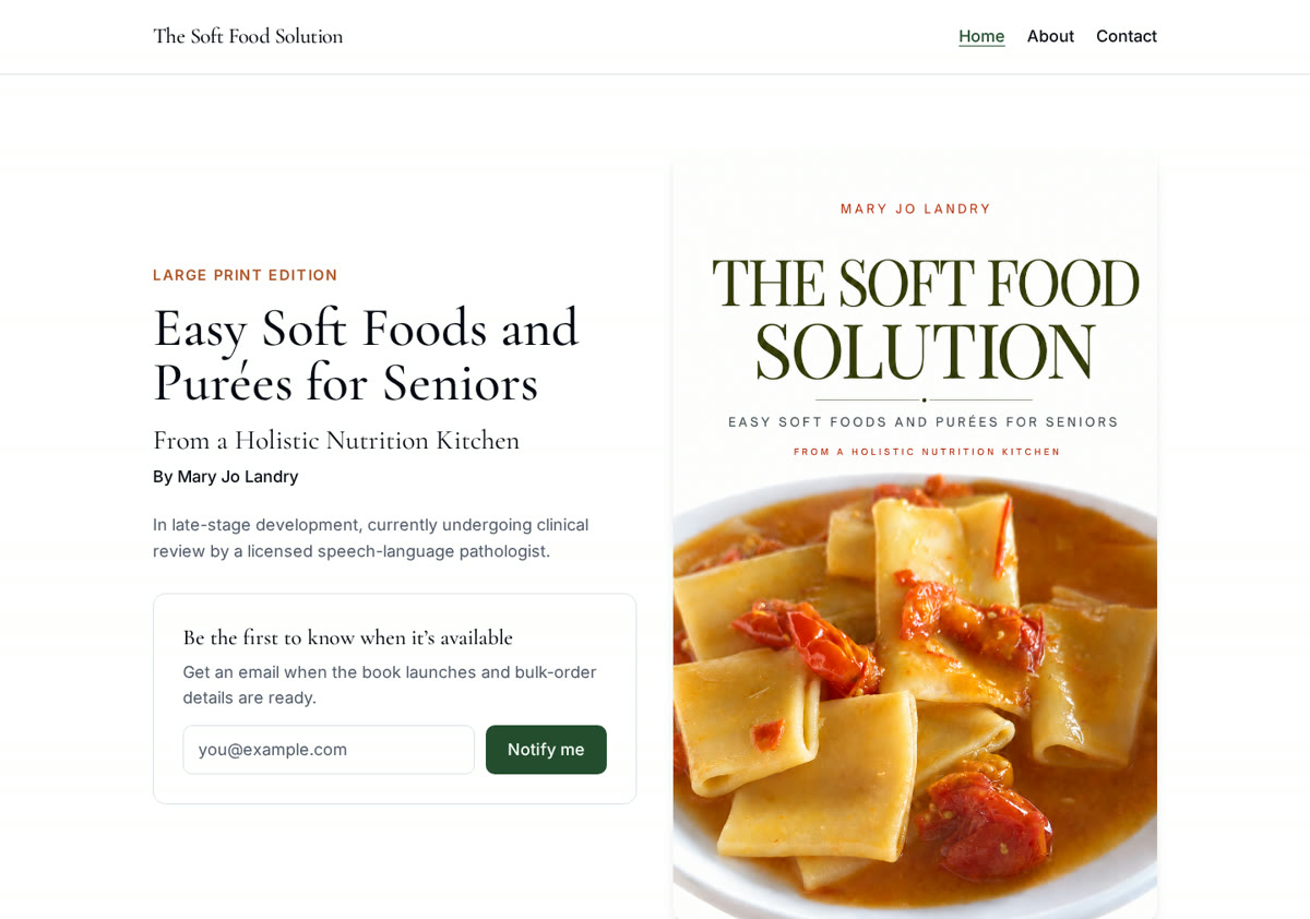 Homepage of The Soft Food Solution website